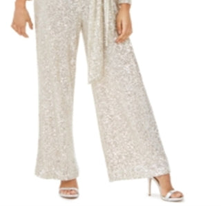 Eliza J Women's Sequinned Surplice Jumpsuit Gray Size 10 Petite