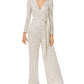 Eliza J Women's Sequinned Surplice Jumpsuit Gray Size 10 Petite