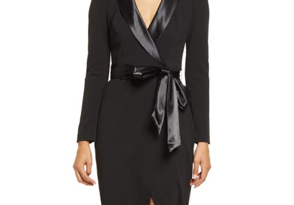 Eliza J Tuxedo Gown, Long Sleeve, Black, Size 10
