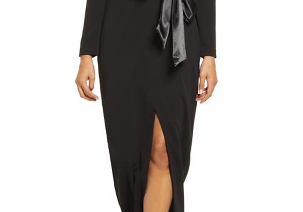 Eliza J Tuxedo Gown, Long Sleeve, Black, Size 10