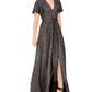 Eliza J Women's Tie Front Flutter Sleeve Glitter Knit Gown Gray Size 8