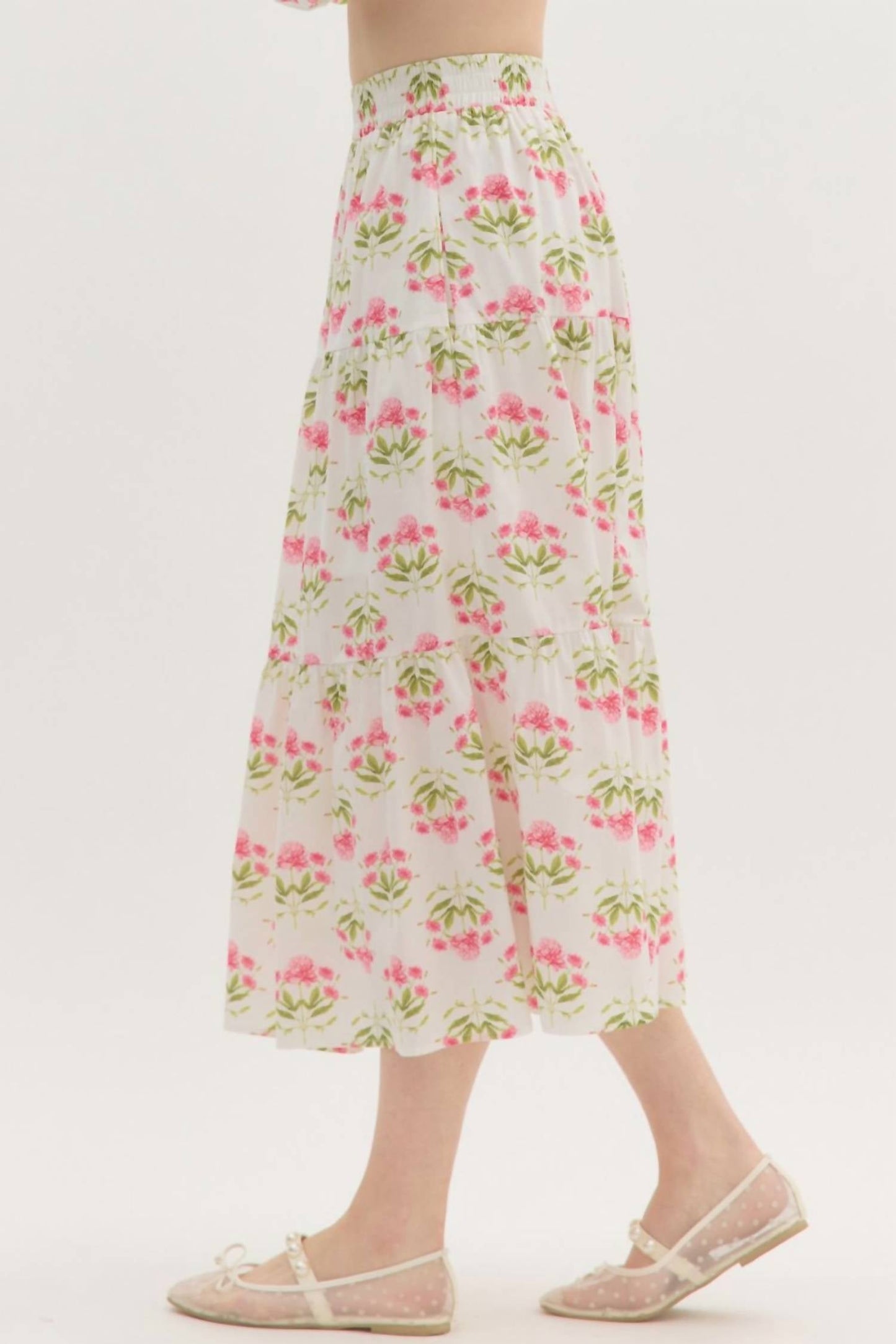 Entro - Floral Tiered Midi Skirt