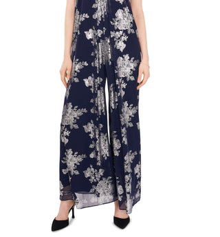 MSK Women's Metallic Floral Print Halter Wide Leg Jumpsuit Blue Size X-Large