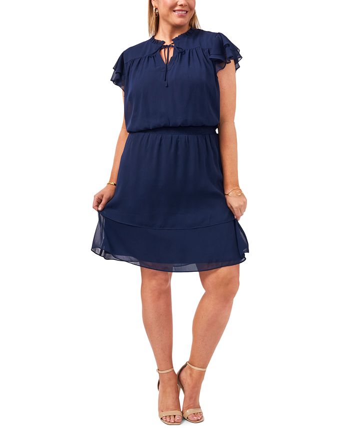 MSK Women's Smocked Waist Tiered Chiffon Dress Blue Size 3X