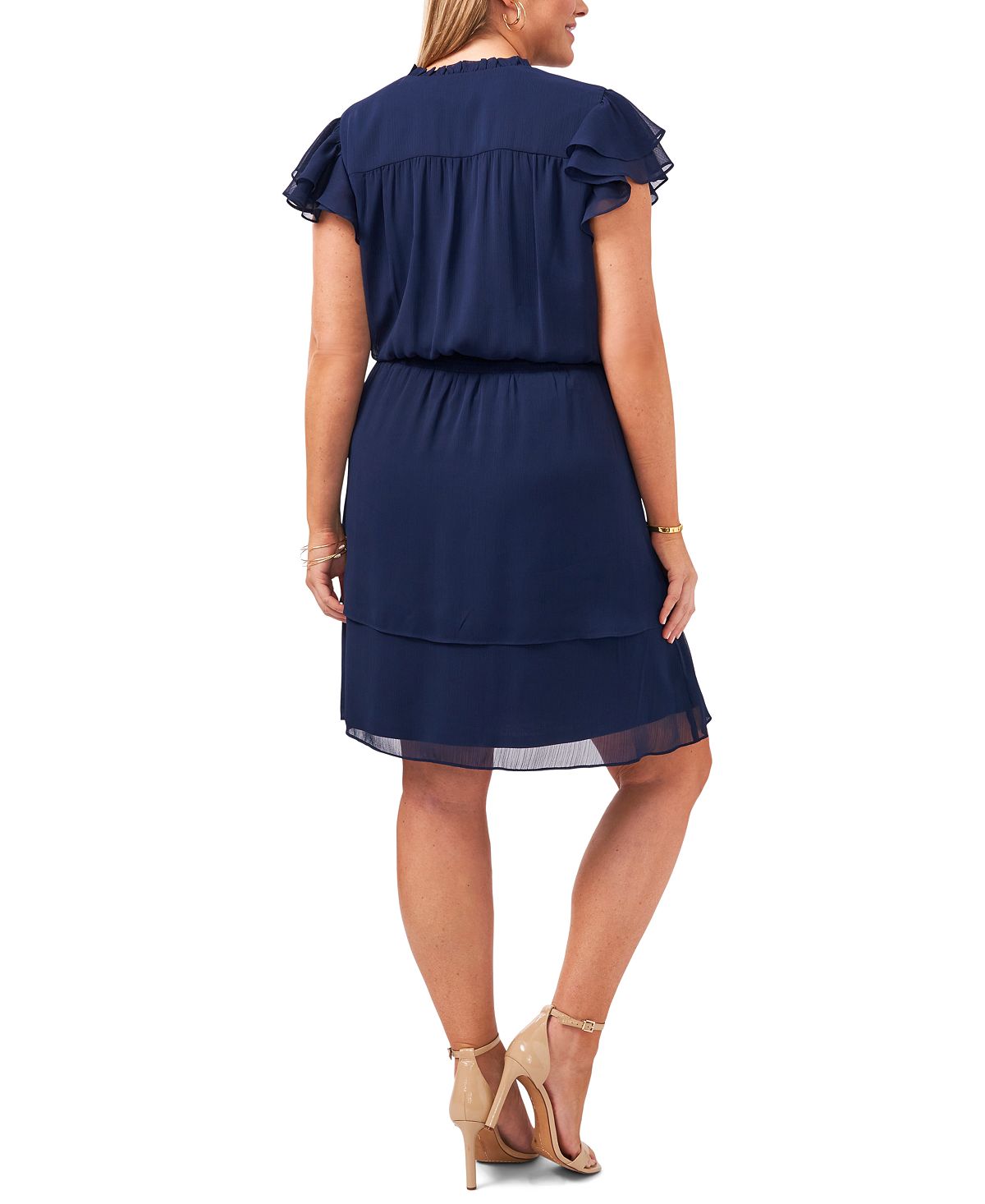 MSK Women's Smocked Waist Tiered Chiffon Dress Blue Size 3X