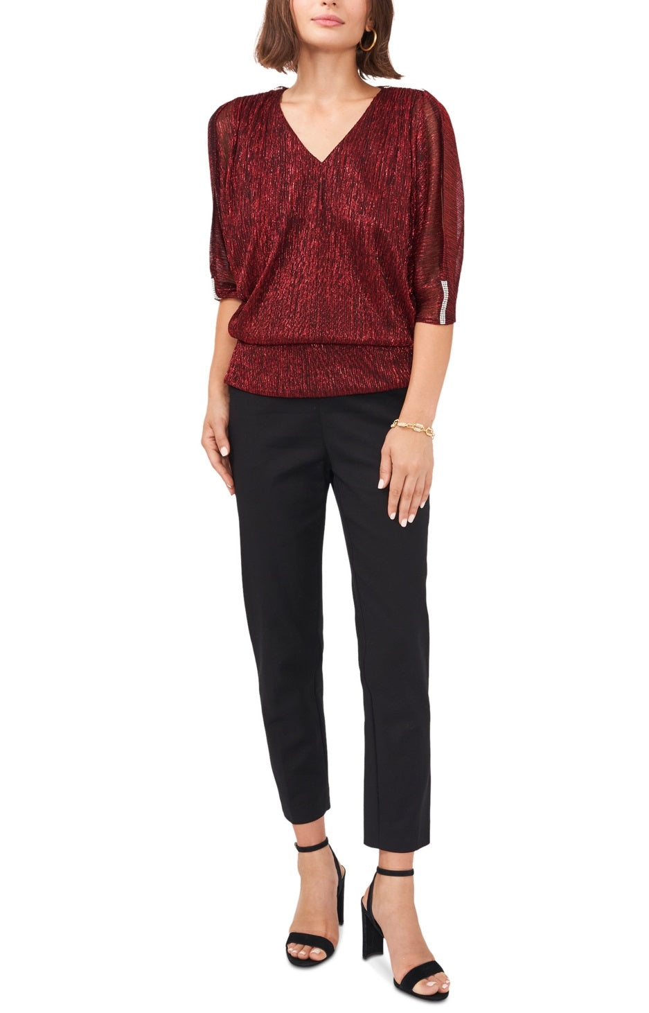 MSK Women's Embellished Cold Shoulder Top Red Size Petite Small