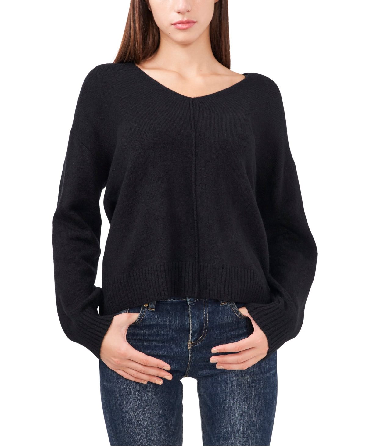 Sam & Jess Women's V Neck Cozy Sweater Black Size X-Large