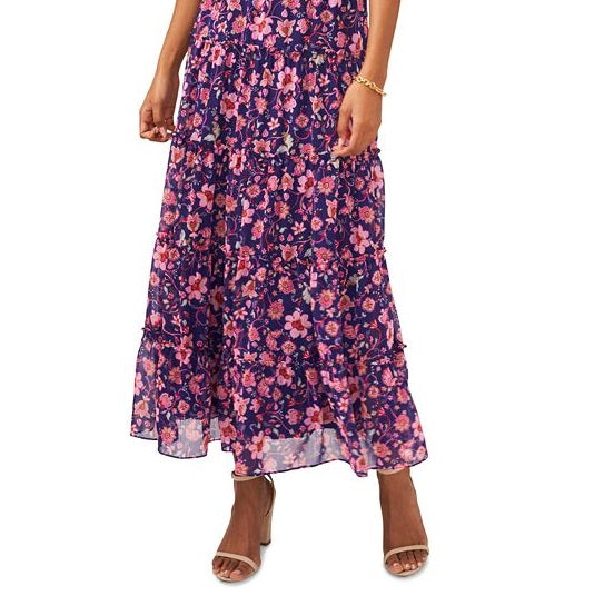 MSK Women's Sleeveless Tie Neck Tiered Maxi Dress Purple Size Medium