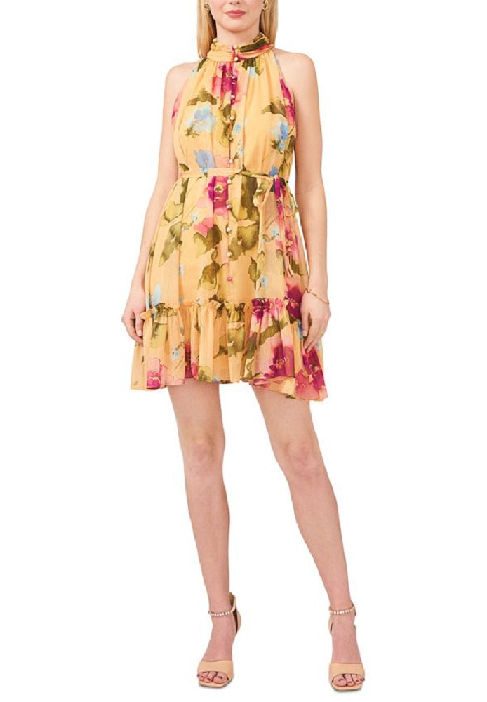 MSK Women's Mock Neck Foil Dot Fit & Flare Dress Yellow Size Petite Large