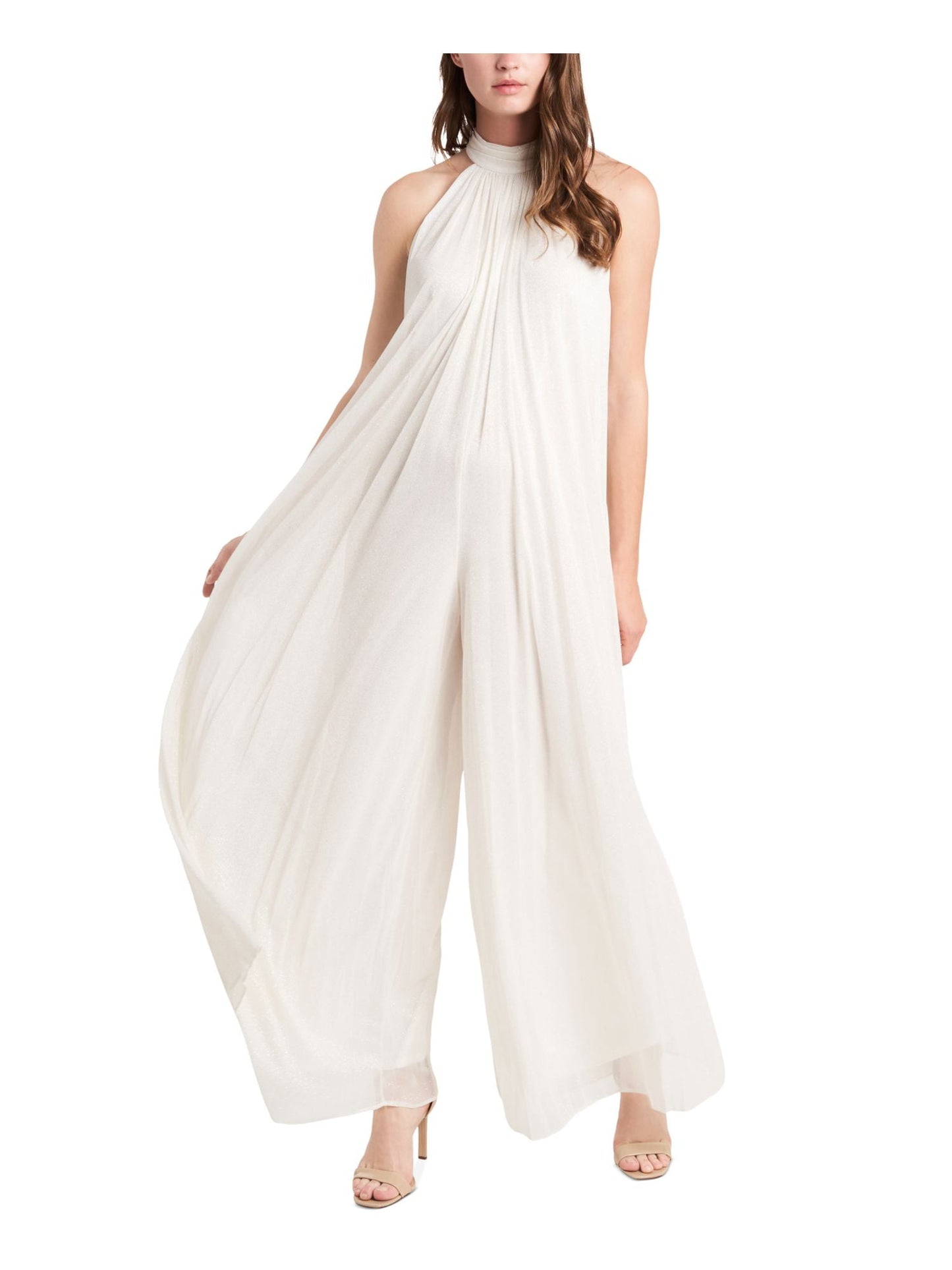 Msk Petite Glitter-Mesh Halter Jumpsuit Size Petite