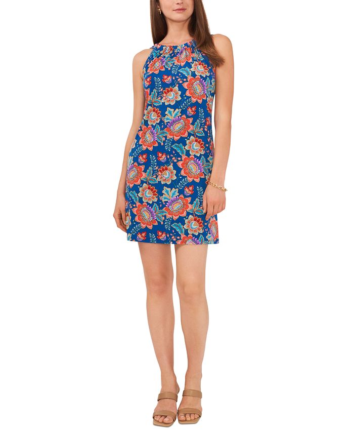 MSK Women's Printed Halter Dress Blue Size Petite Medium