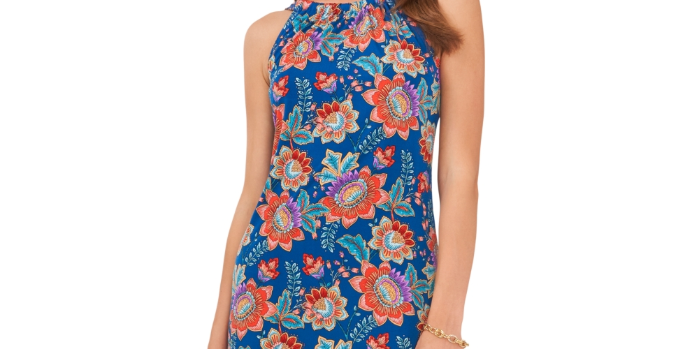 MSK Women's Printed Halter Dress Blue Size Petite X-Large