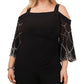 MSK Women's Cold Shoulder Beaded Sleeve Top Black Size 3X