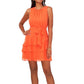 1.STATE Women's Tie Waist Tiered Ruffle Dress Orange Size X-Small