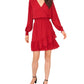 MSK Women's Solid Smocked Waist Ruffled Hem Surplice Neck Dress Red Size Small