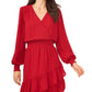 MSK Women's Solid Smocked Waist Ruffled Hem Surplice Neck Dress Red Size Small