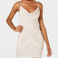 Jump Apparel Women's Glitter Printed Spaghetti Strap Cowl Neck Mini Party Body Con Dress White Size Medium