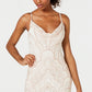 Jump Apparel Women's Glitter Printed Spaghetti Strap Cowl Neck Mini Party Body Con Dress White Size Medium