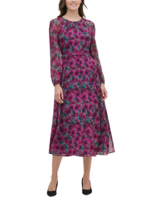 Tommy Hilfiger Women's Grove Floral Chiffon Dress Purple Size 10