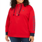 Tommy Hilfiger Women's Half Zip Logo Hoodie Red Size 3X