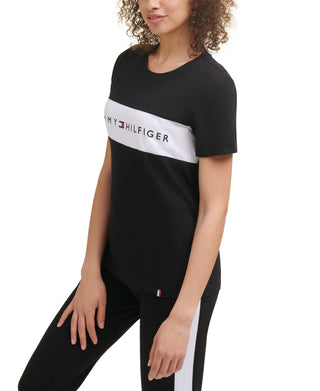Tommy Hilfiger Women's Sport Colorblocked Logo T-Shirt Black Size Small