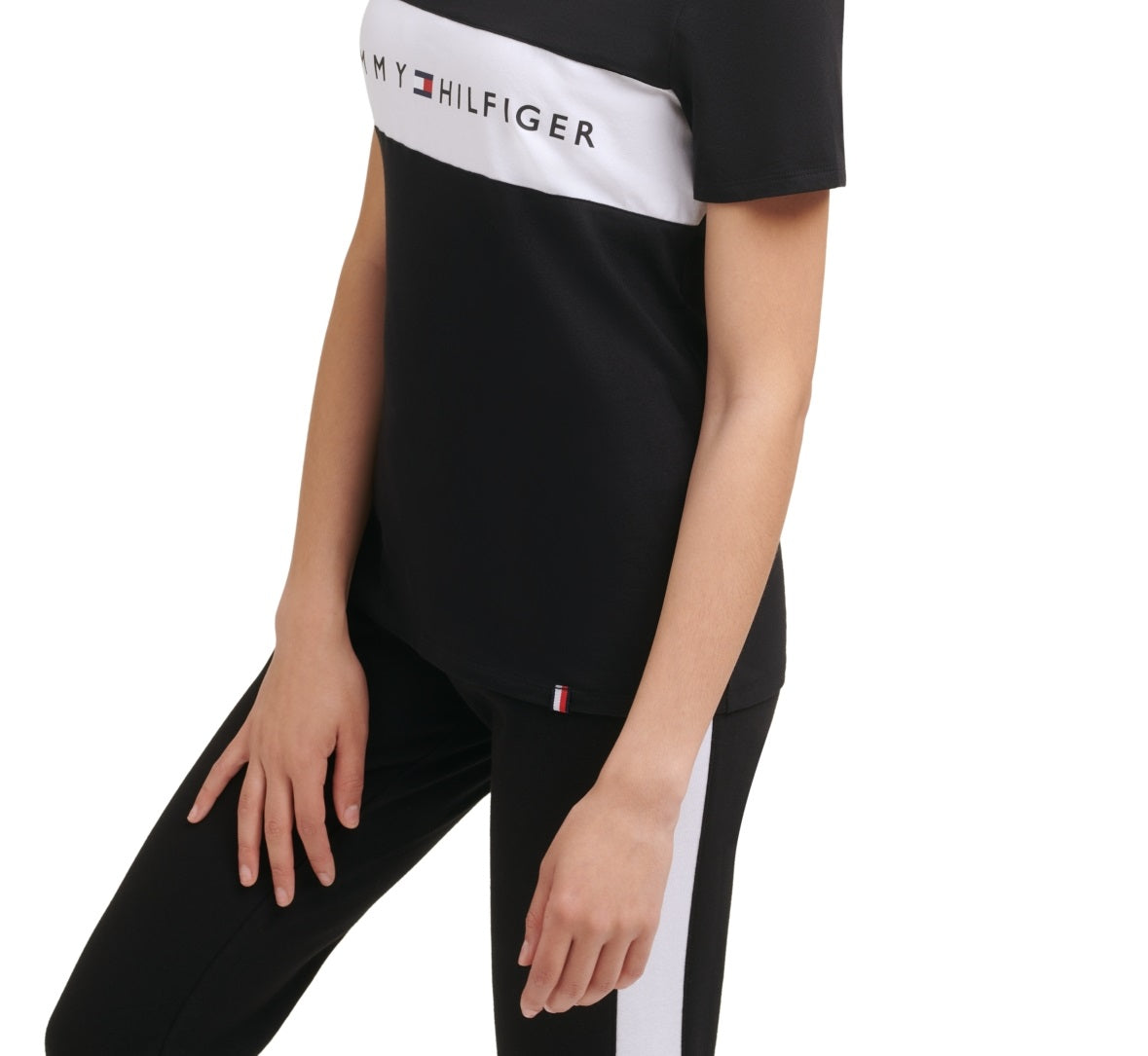 Tommy Hilfiger Women's Sport Colorblocked Logo T-Shirt Black Size Small