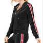 Tommy Hilfiger Women's Velour Logo Tape Zip Hoodie Black Size Small