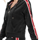 Tommy Hilfiger Women's Velour Logo Tape Zip Hoodie Black Size Small
