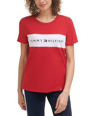 Tommy Hilfiger Women's Sport Colorblocked Logo T-Shirt Red Size X-Large
