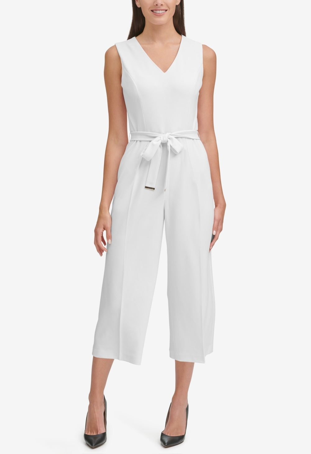 Tommy Hilfiger Women's Belted Cropped Jumpsuit White Size 16