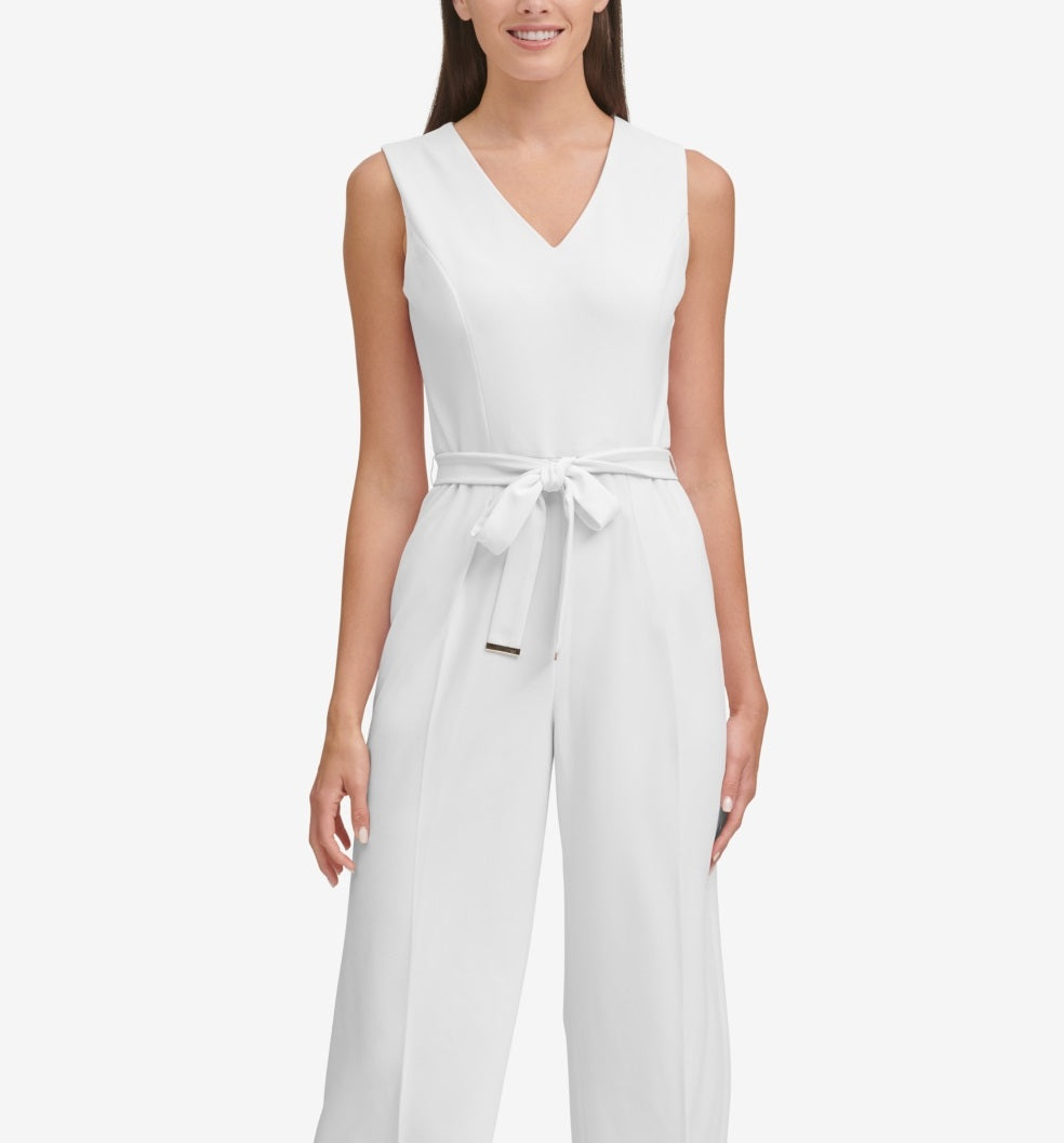 Tommy Hilfiger Women's Belted Cropped Jumpsuit White Size 16