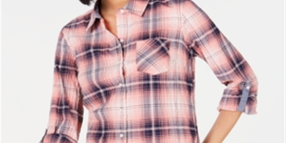 Tommy Hilfiger Women's Plaid Utility Shirt Pink Size Medium