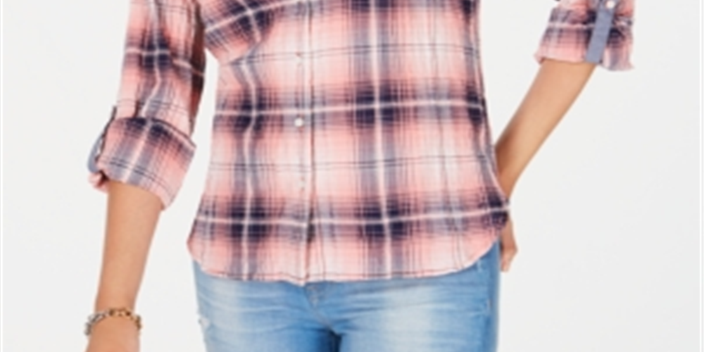 Tommy Hilfiger Women's Plaid Utility Shirt Pink Size Medium