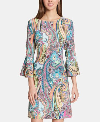 Tommy Hilfiger Women's Jaipur Paisley Bell Sleeve Sheath Dress Pink Size 12Petite