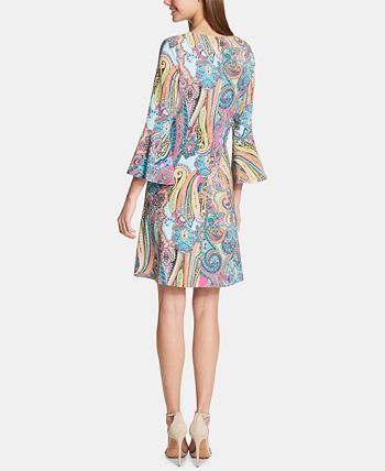 Tommy Hilfiger Women's Jaipur Paisley Bell Sleeve Sheath Dress Pink Size 12 Petite