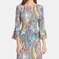 Tommy Hilfiger Women's Jaipur Paisley Bell Sleeve Sheath Dress Pink Size 12 Petite