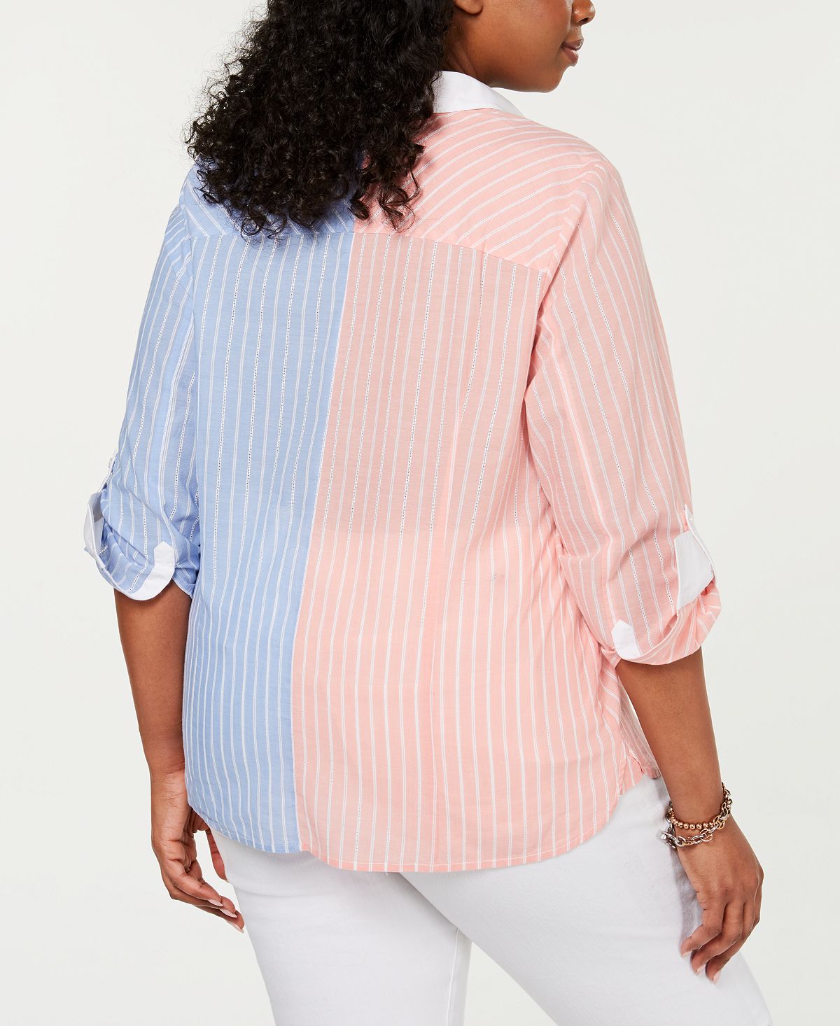 Tommy Hilfiger Women's Cotton Two Tone Striped Shirt Pink Size 3X