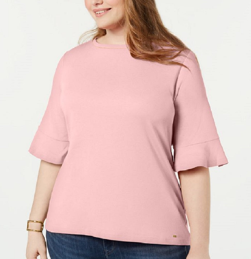 Tommy Hilfiger Women's Cotton Flared Sleeve Top Pink Size 0X