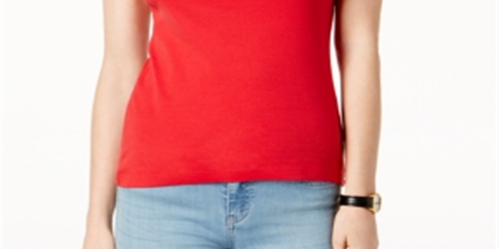Tommy Hilfiger Women's V Neck T-Shirt Red Size Medium