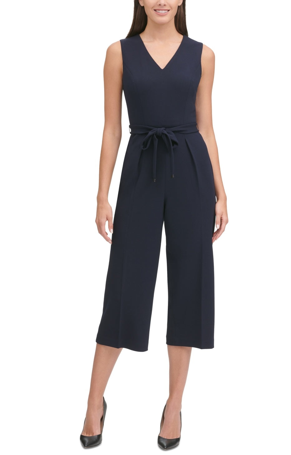 Tommy Hilfiger Women's Belted Cropped Jumpsuit Blue Size 10