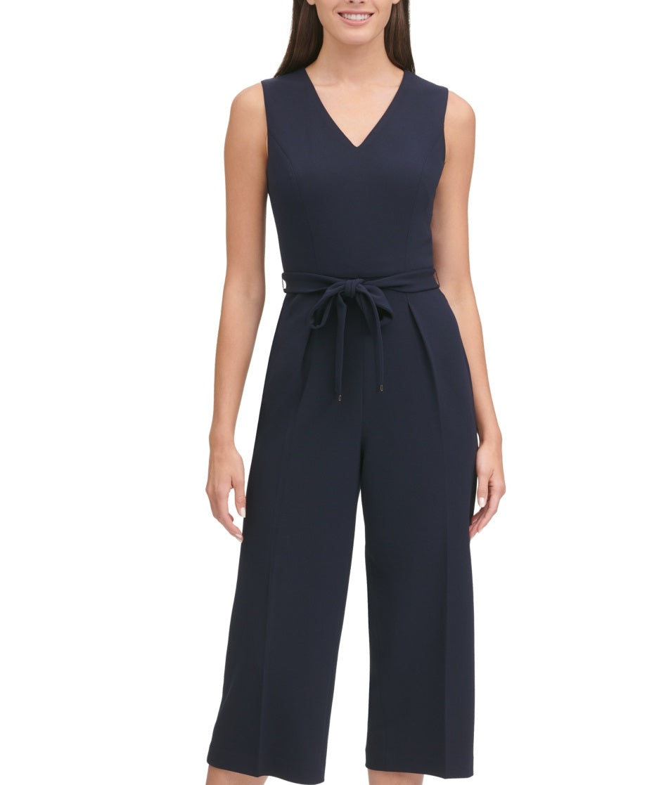 Tommy Hilfiger Women's Belted Cropped Jumpsuit Blue Size 10