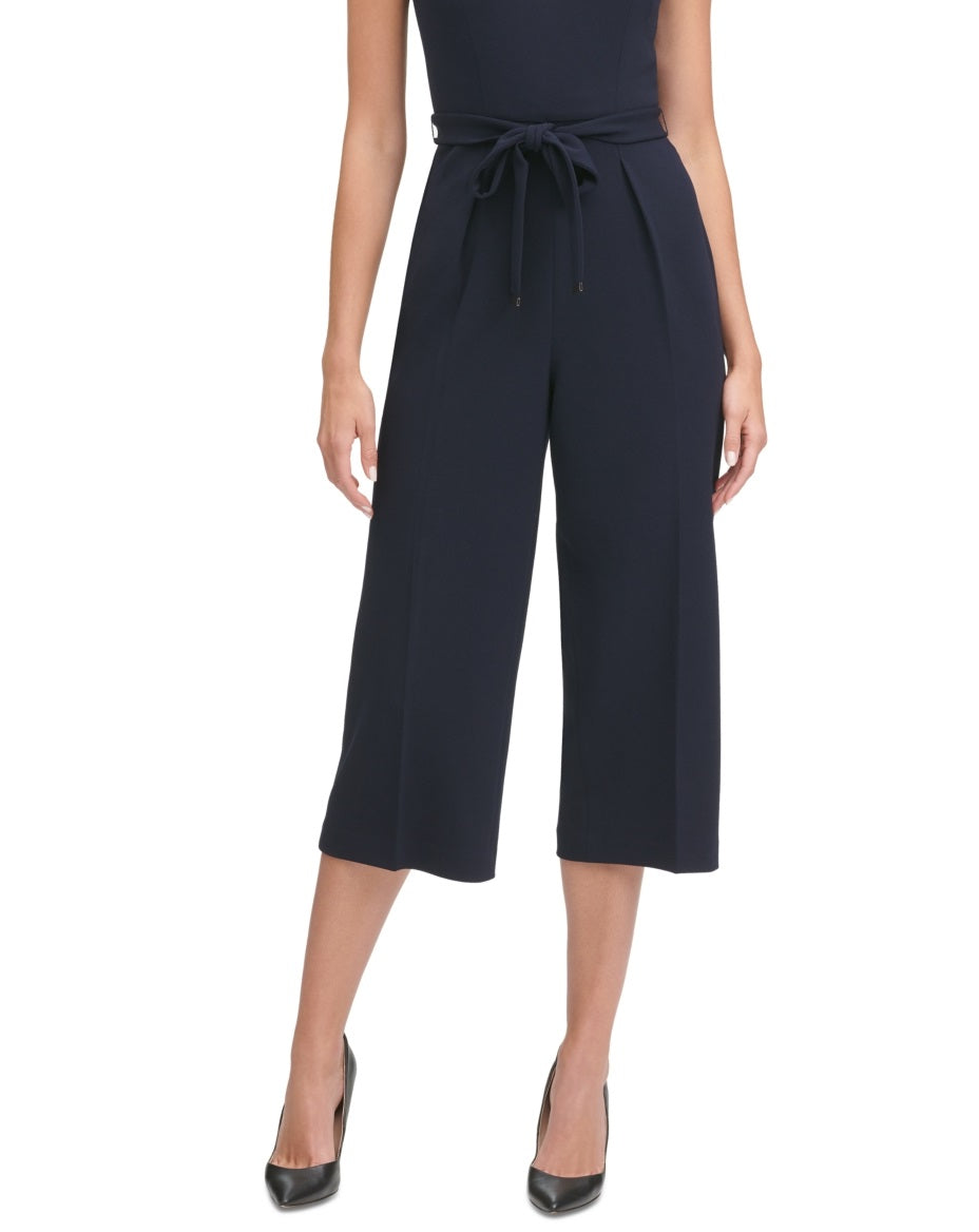 Tommy Hilfiger Women's Belted Cropped Jumpsuit Blue Size 10
