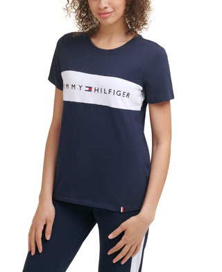 Tommy Hilfiger Women's Sport Colorblocked Logo T-Shirt Blue Size X-Large