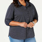 Tommy Hilfiger Women's Roll Tab Button Up Shirt Black Size 2X