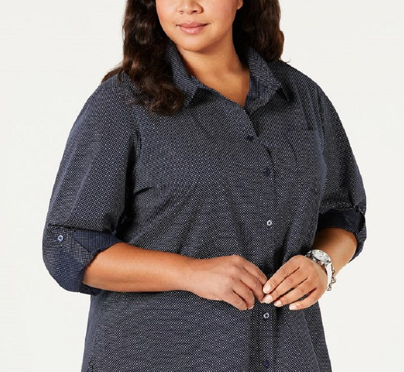 Tommy Hilfiger Women's Roll Tab Button Up Shirt Black Size 2X