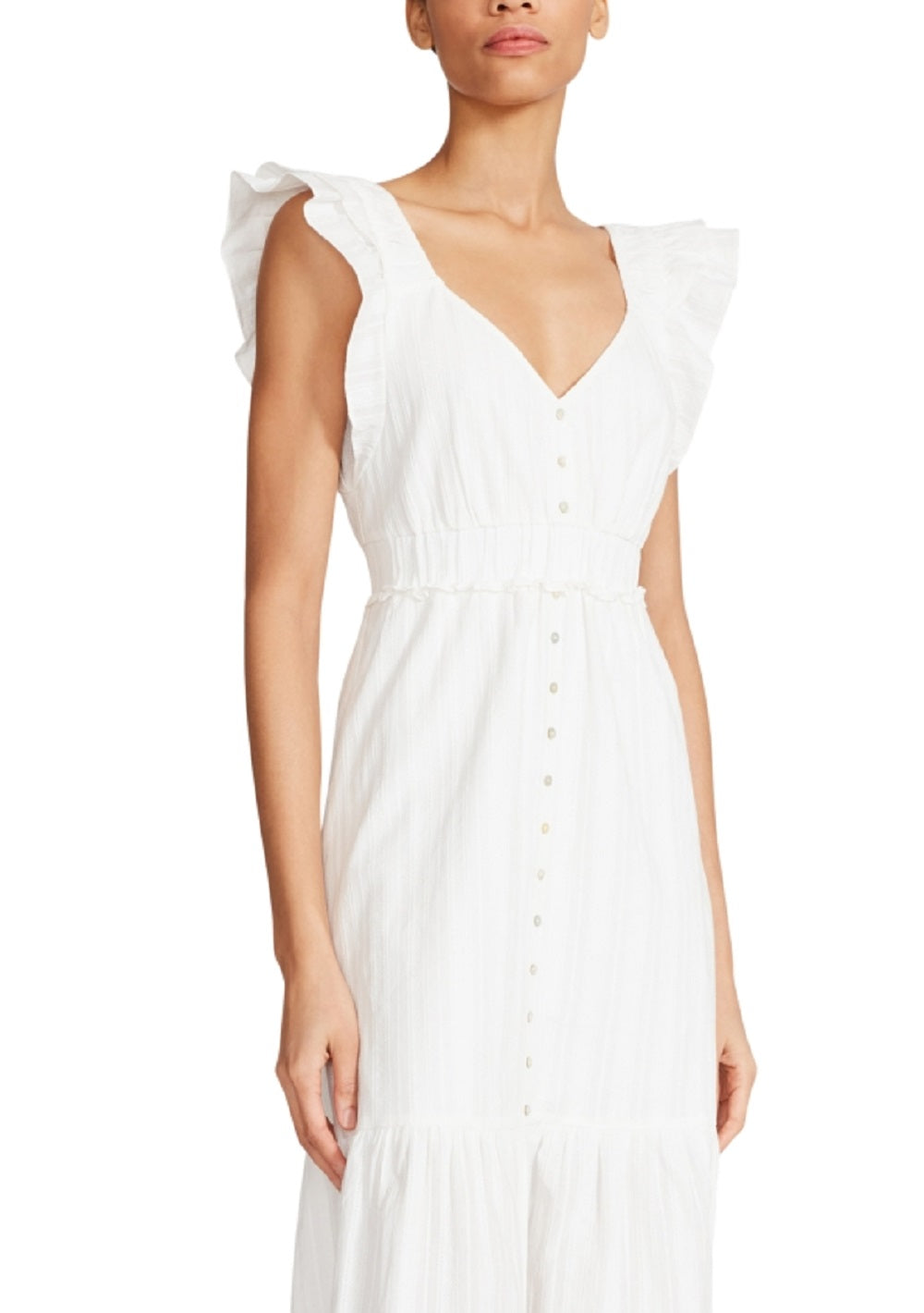 Betsey Johnson Women's Cotton Textured Ruffle Sleeve High Low Midi Dress White Size Medium