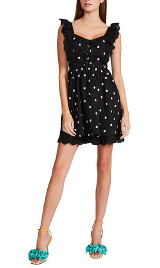 Betsey Johnson Women's Embroidered Daisy Voile Lace Up Fit & Flare Dress Black Size 2