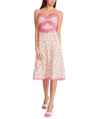 Betsey Johnson Women's Printed Lace TrimMidi Slip Dress White Size 12