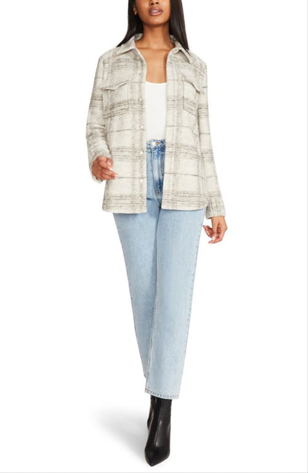 Steve Madden's BB Dakota Courtside Shacket, Ivory Plaid, Size XL