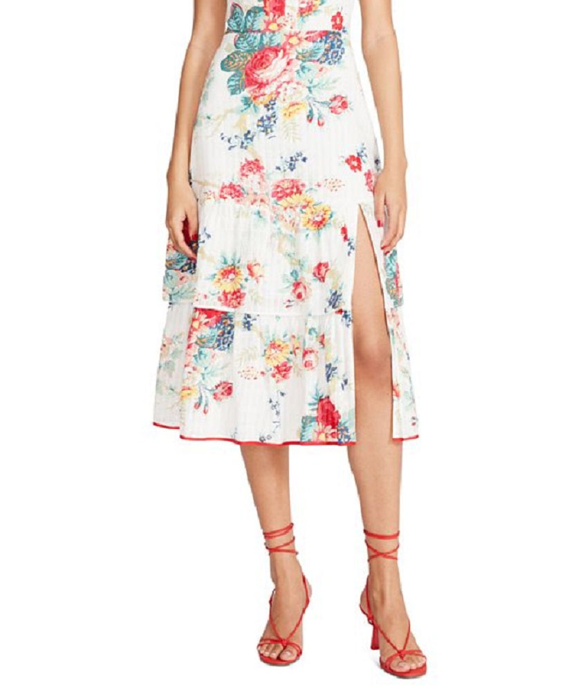 Betsey Johnson Women's Riviera Tiered Floral Midi Dress White Size Medium